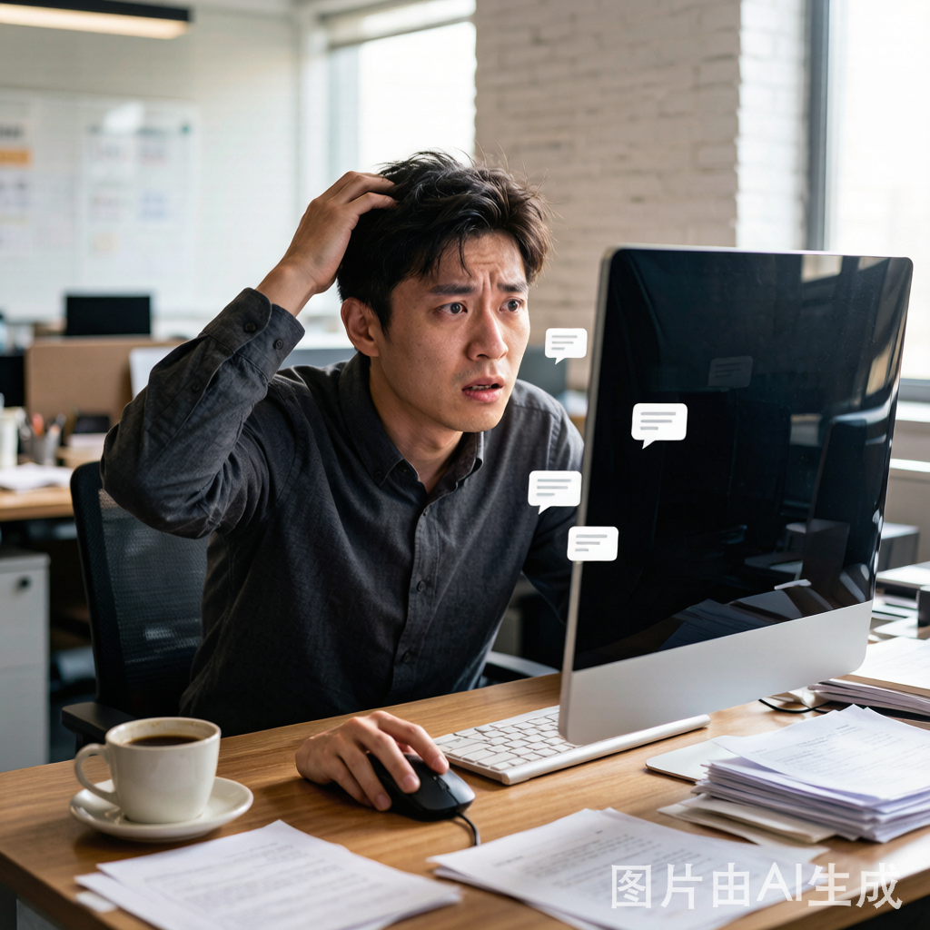 淘宝卖家面对电脑手忙脚乱